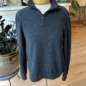GUC Rag & Bone wool 1/4 zip sweater with lamb leather suede finish sleeve patch
